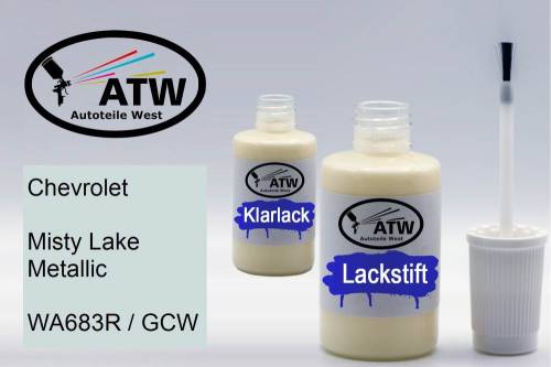 Chevrolet, Misty Lake Metallic, WA683R / GCW: 20ml Lackstift + 20ml Klarlack - Set, von ATW Autoteile West.